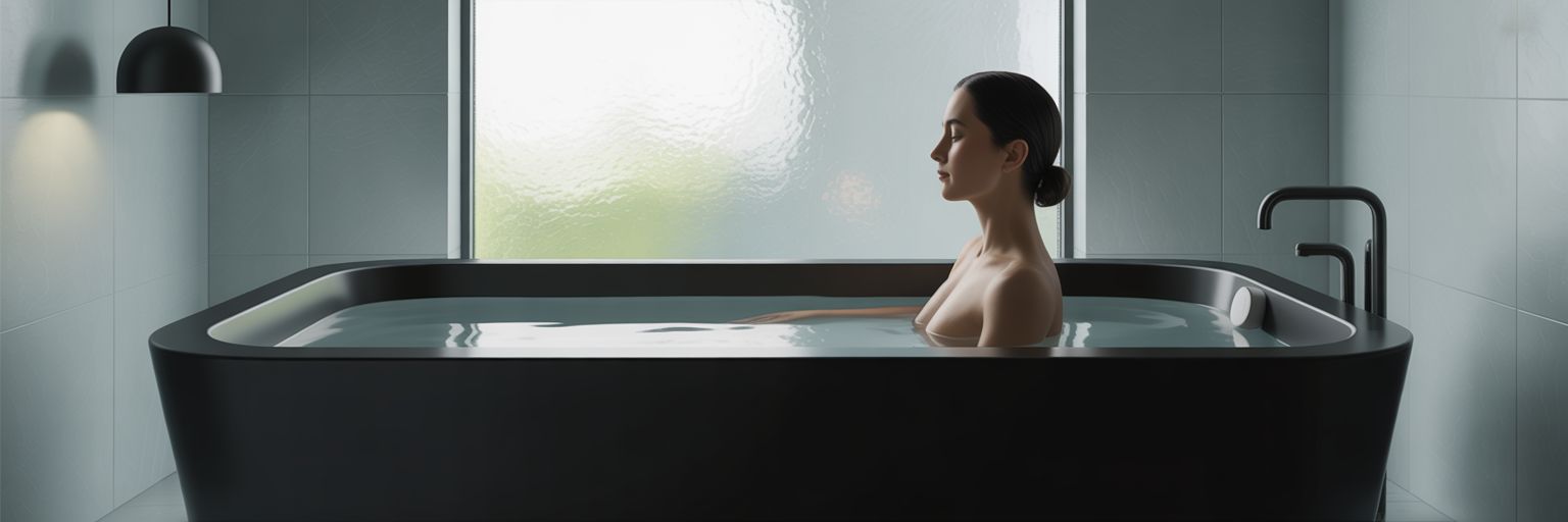 Person calmly entering a modern cold plunge tub.