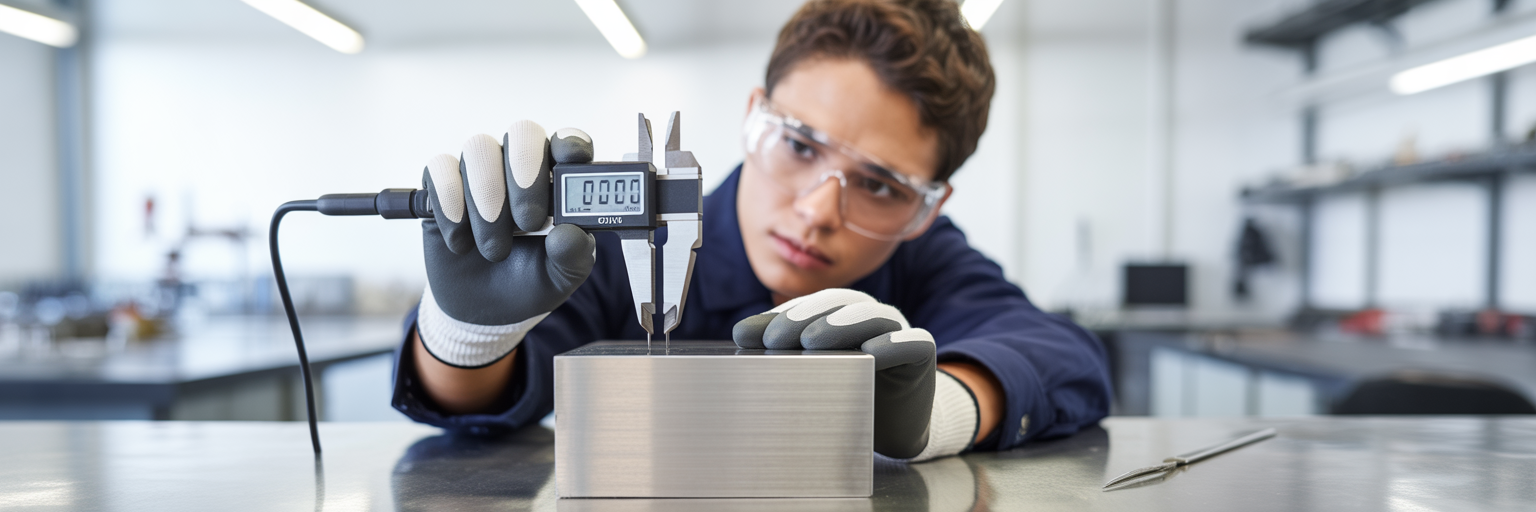 Person carefully inspecting a precision tool.