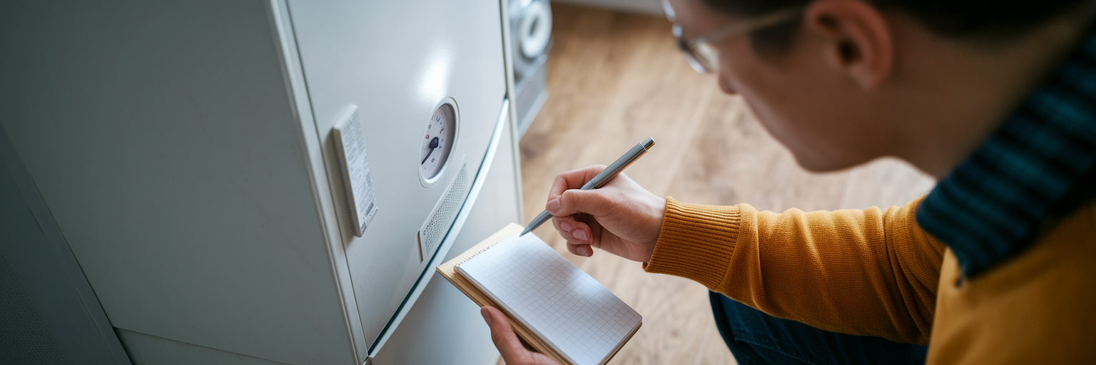 Person checking a propane furnace gauge.