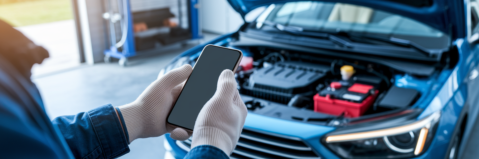 Person checking car battery specifications online.