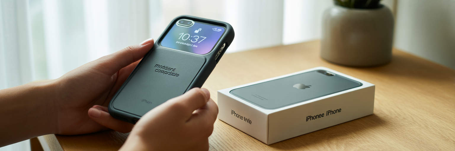 Person checking MagSafe compatible logo on case box