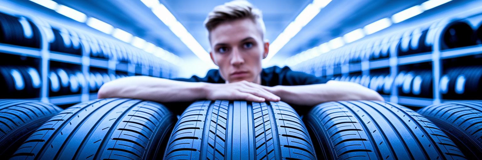 Person choosing new tires in a shop.