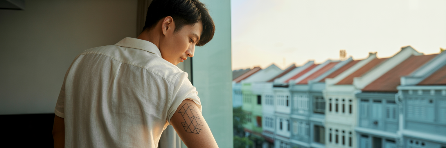 Person considering minimalist tattoo placement.