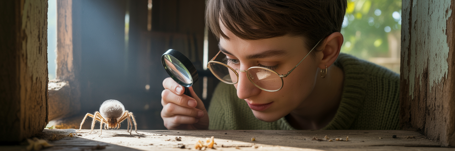Person examining a fungus-covered spider