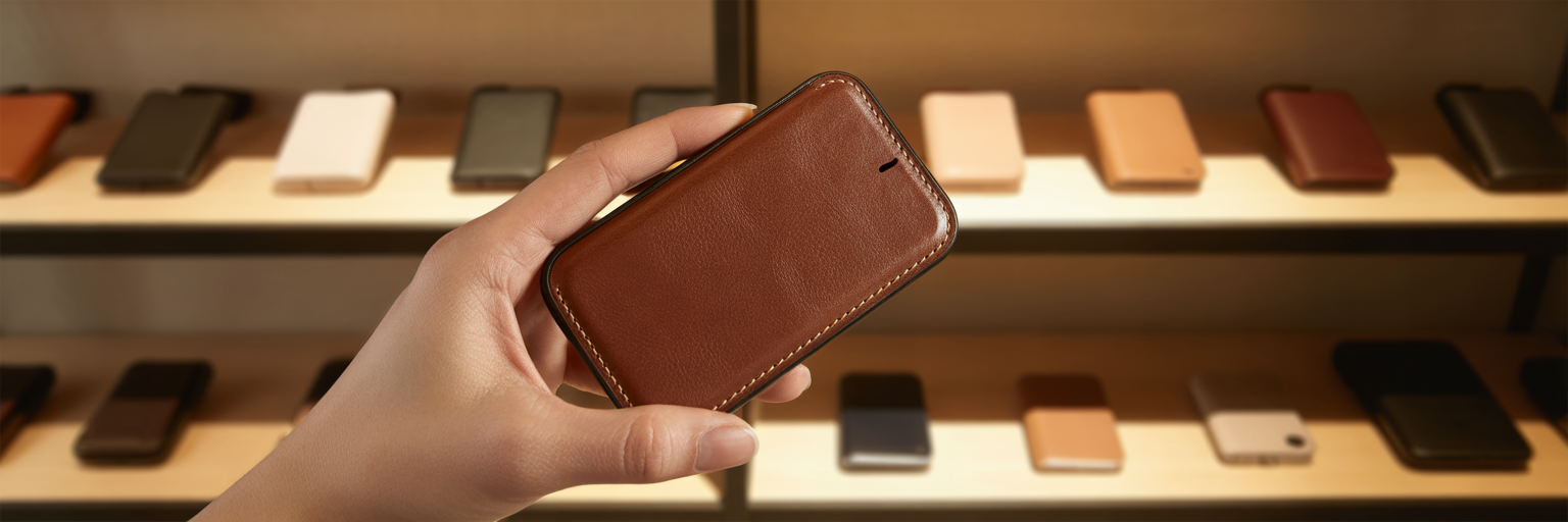 Person examining a luxury phone case