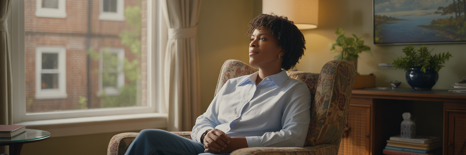 Person feeling calm at home in Maryland.