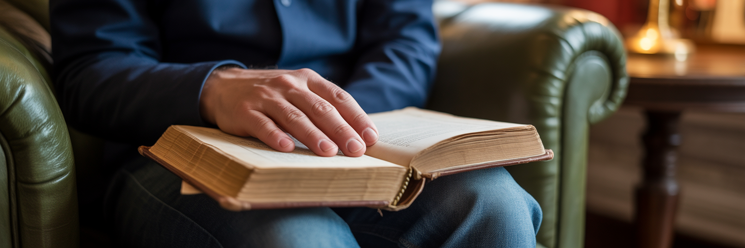 Person finding comfort in ancient text.