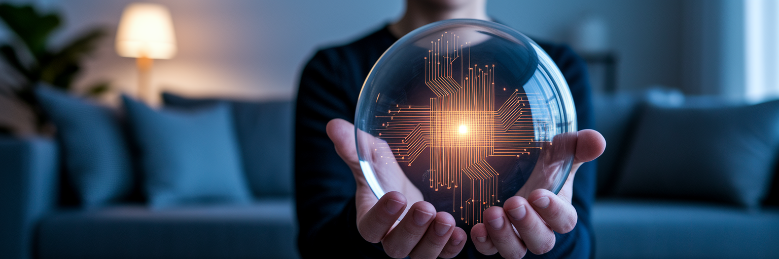 Person holding sphere with data processing inside