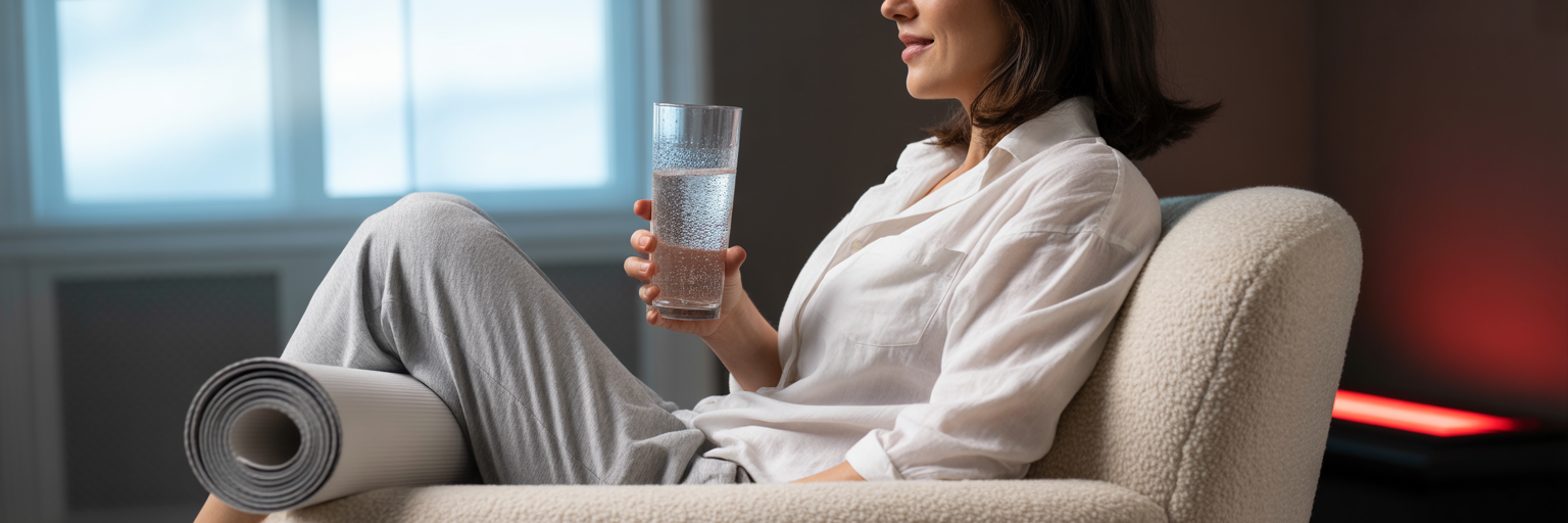 Person hydrating after a recovery therapy session.