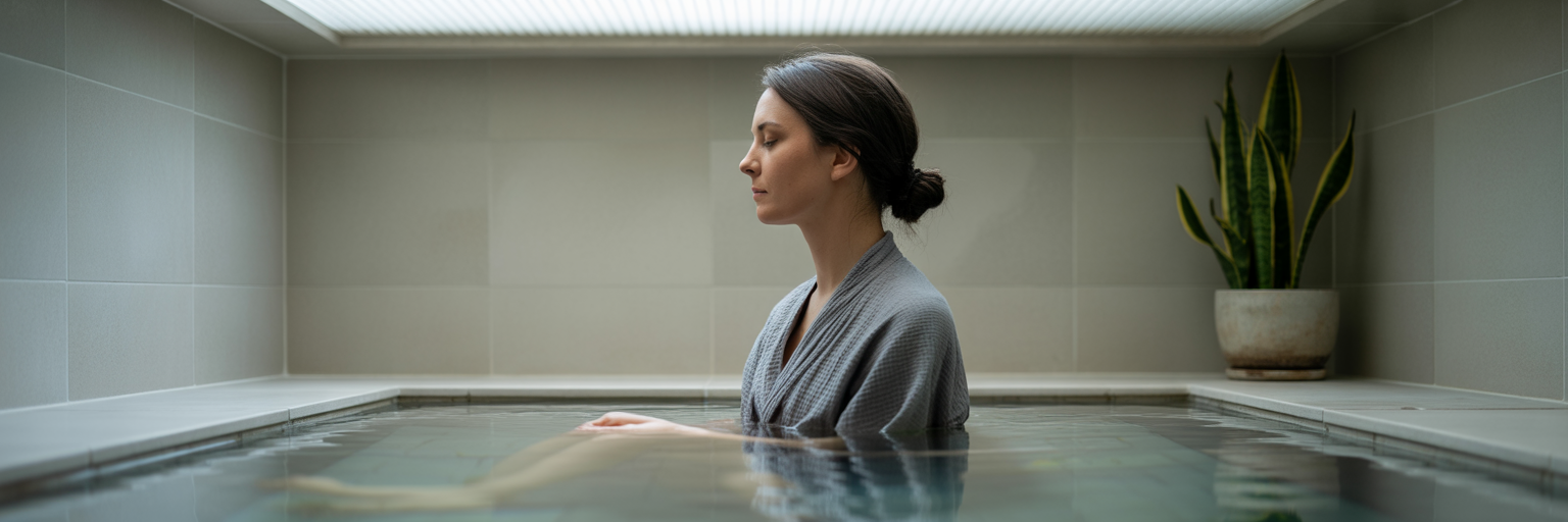 Person in at-home cold plunge tub