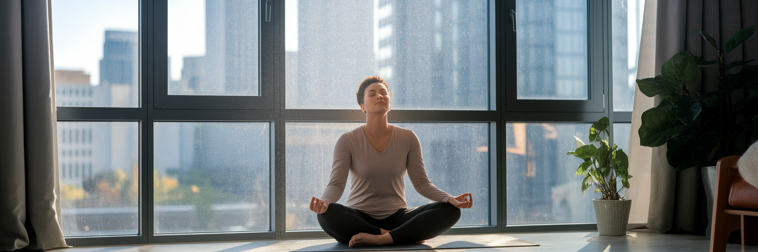 Person in quiet contemplation at home.