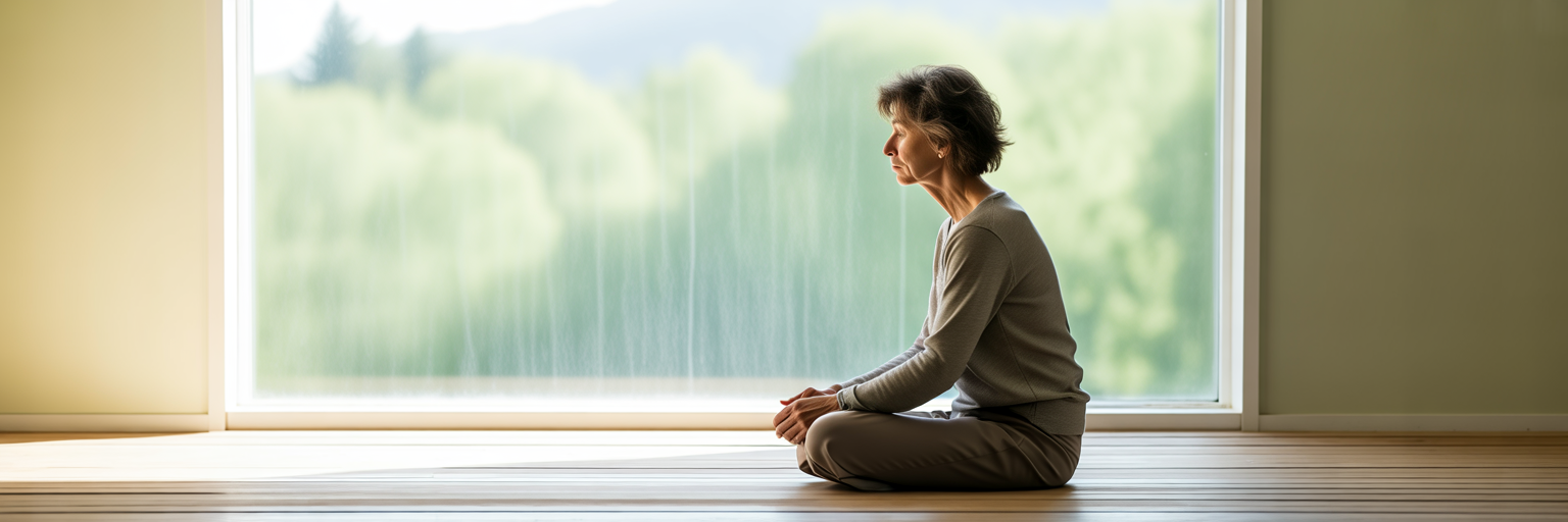 Person in quiet contemplation in sunlit room.