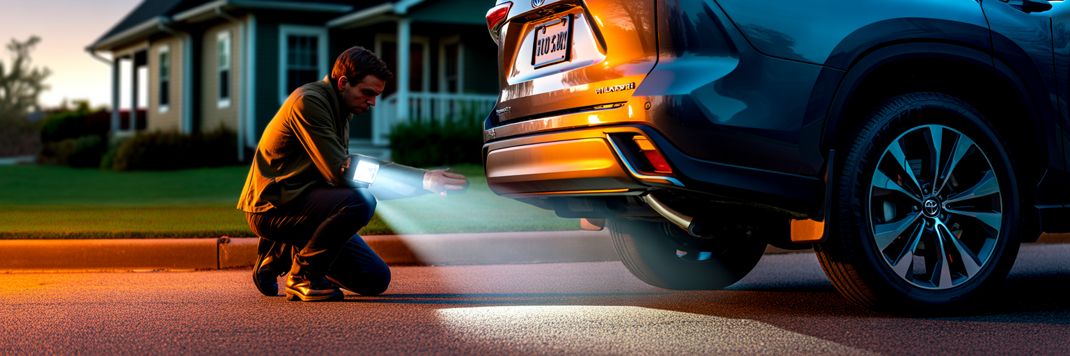 Person inspecting Highlander undercarriage for rust
