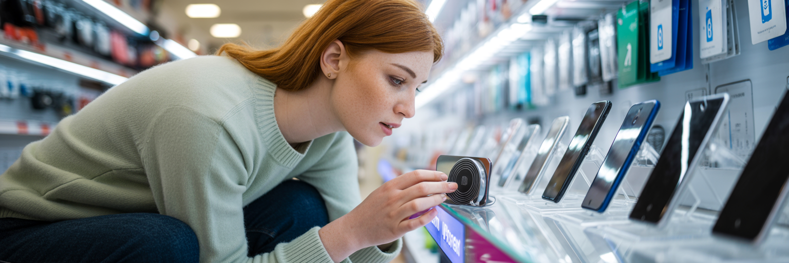 Person inspecting magnetic charger in store.