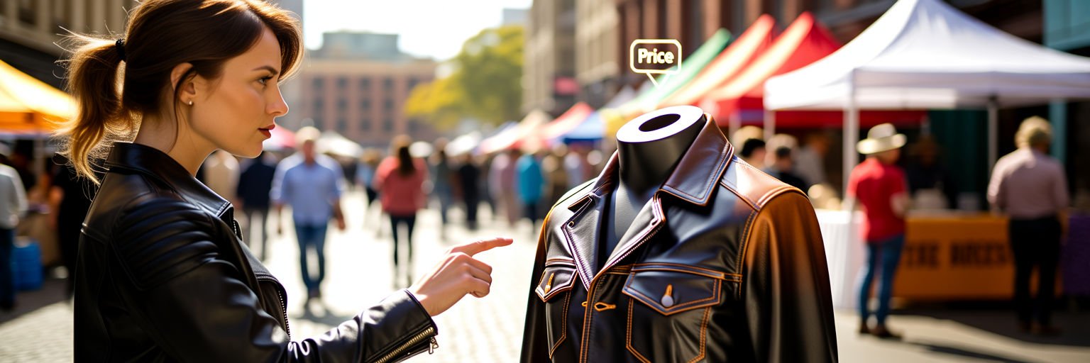 Person interacting with digital icon at market.