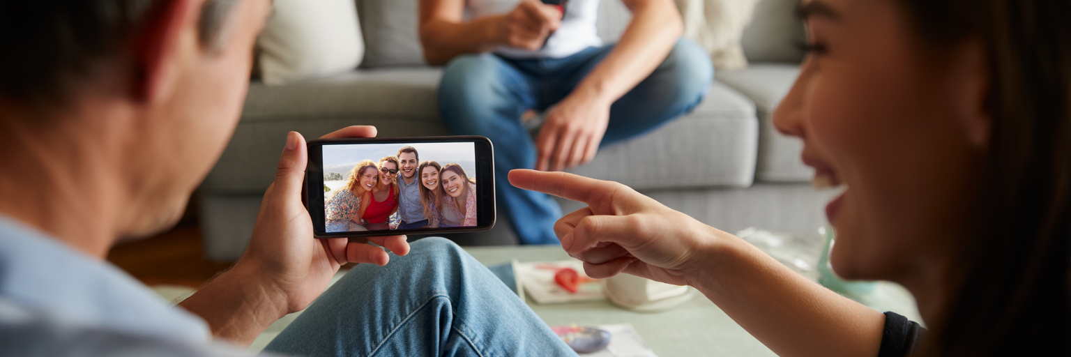 Person looking at travel photos on phone.