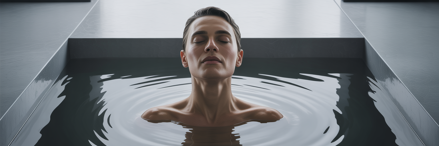 Person maintaining calm focus in cold water.