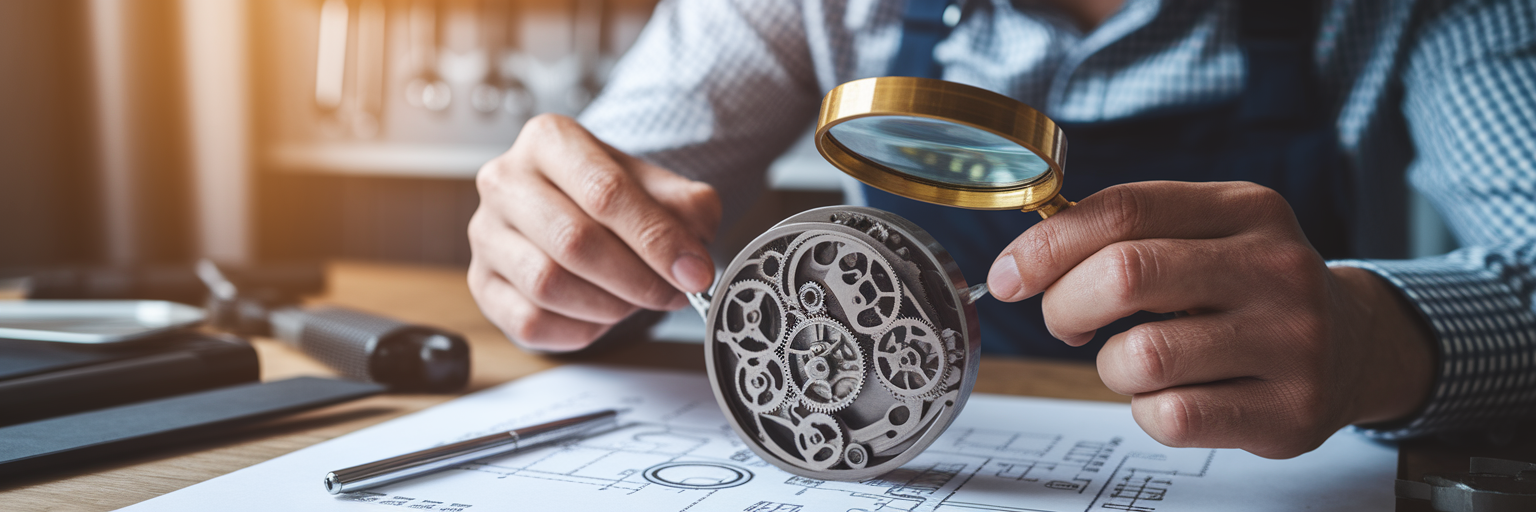 Person meticulously auditing a complex object.