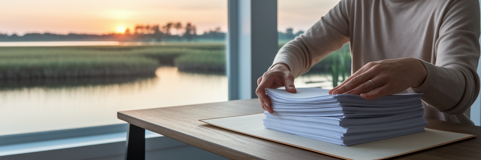Recovering Lost Wages After A Truck Accident On I 526 2 Person organizing documents at a desk.