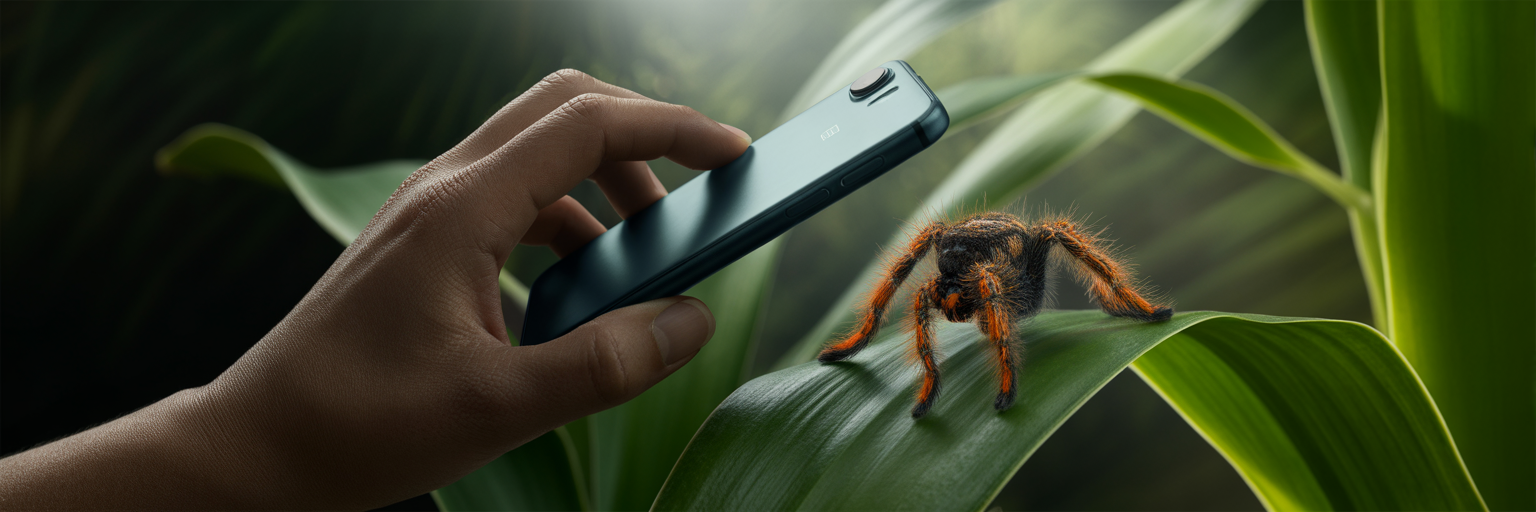 Person photographing infected spider for science