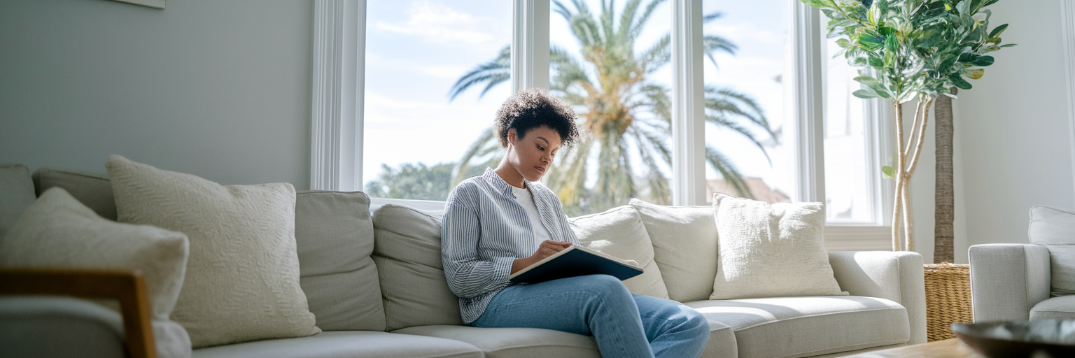Person planning health journey at home in Florida.