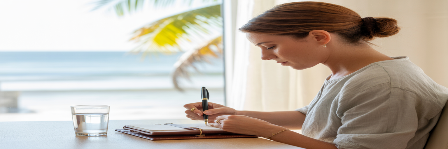 Person planning their health journey at a desk.