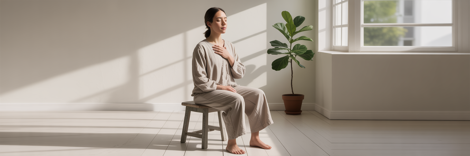 Person practicing meditative breathwork indoors.