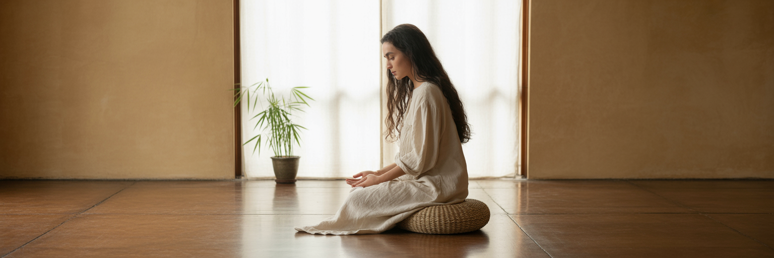 Person practicing mindfulness meditation in a quiet room.