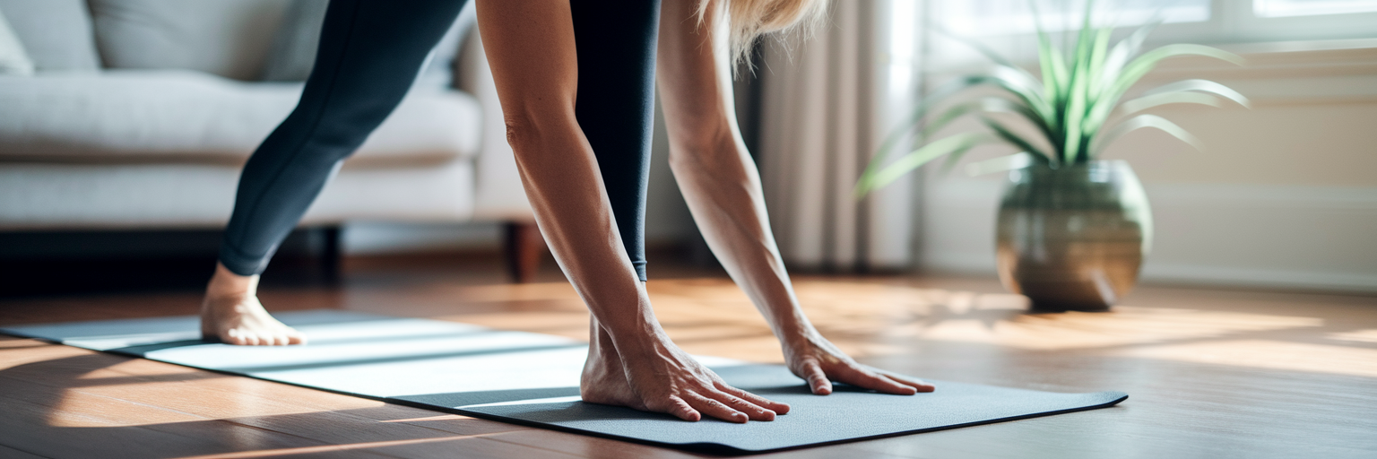Person practicing Mountain Pose at home.