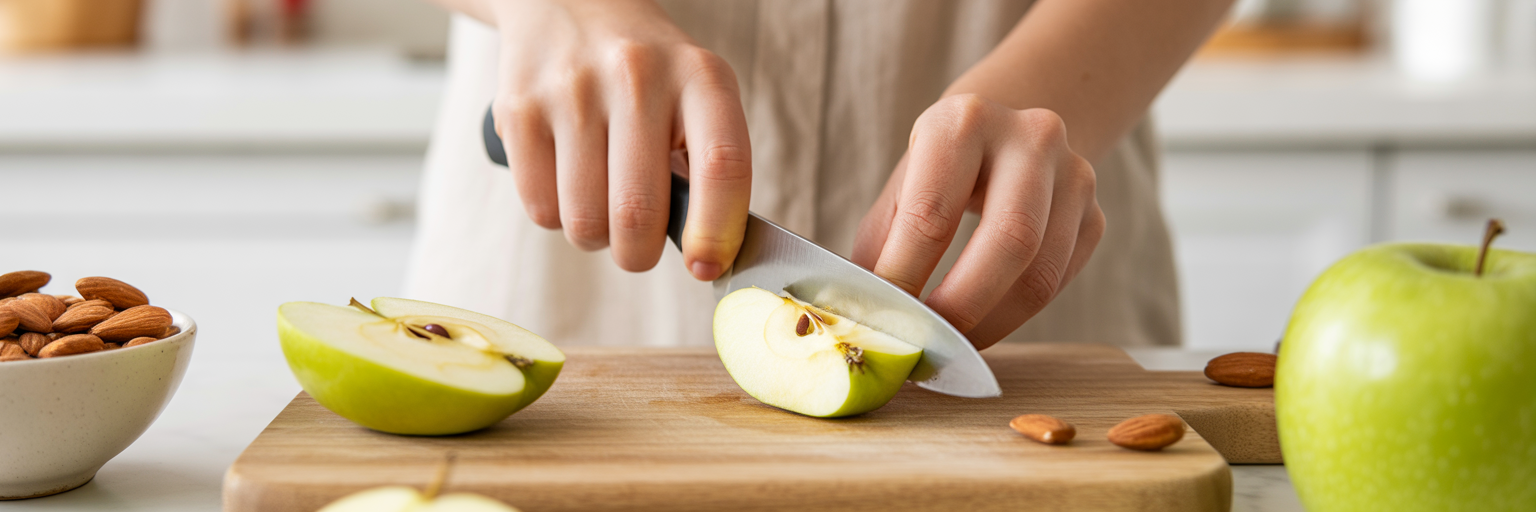 Person preparing a healthy apple snack