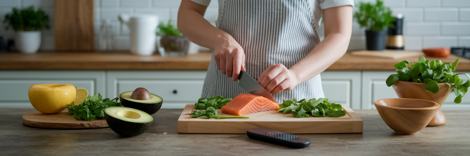 Person preparing a healthy low-carb meal.