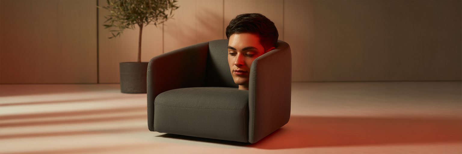 Person relaxing during red light therapy.