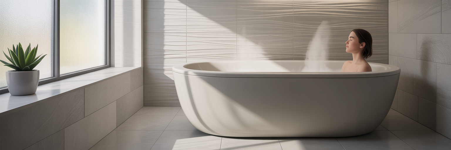 Person relaxing in a modern cold plunge tub.