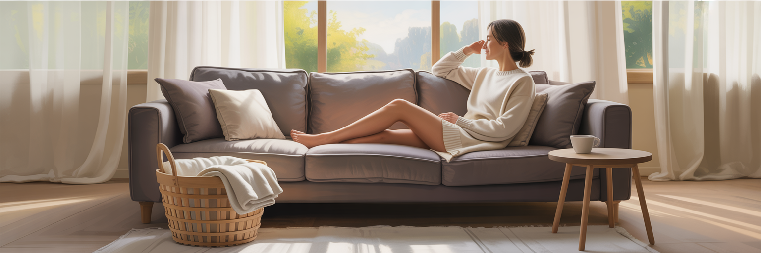 Person relaxing in a modern living room.