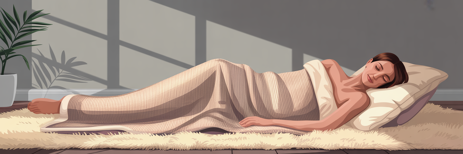 Person relaxing in an infrared sauna blanket.
