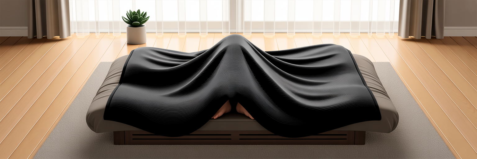 Person relaxing in infrared sauna blanket.