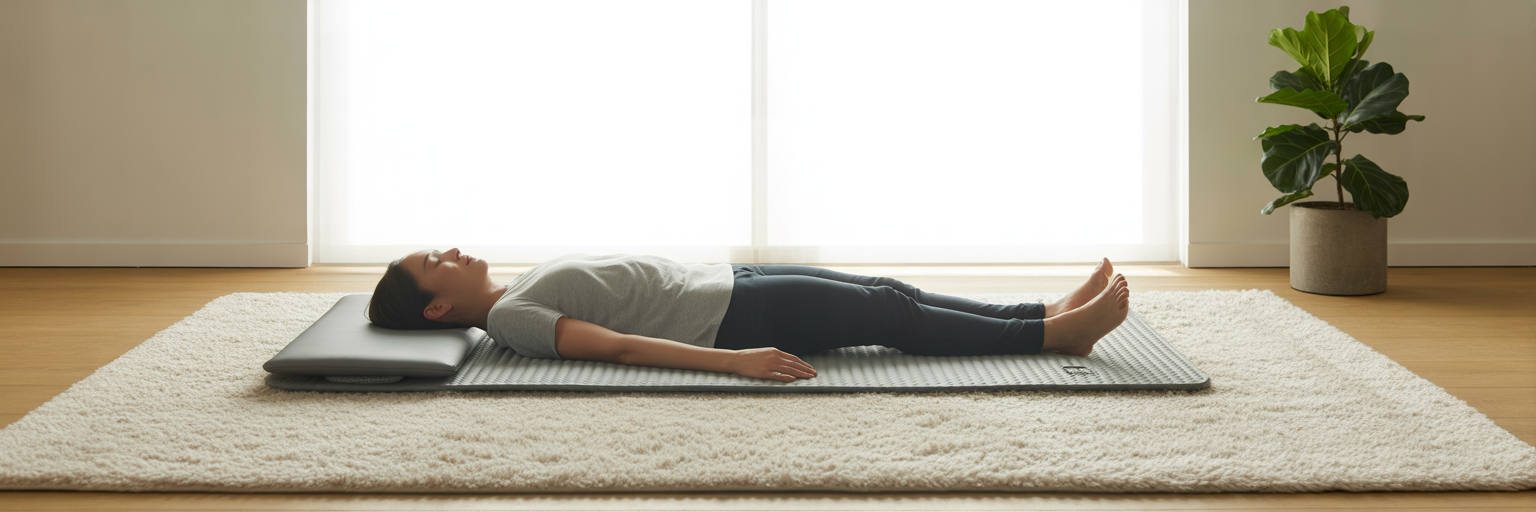 Person relaxing on a PEMF therapy mat.
