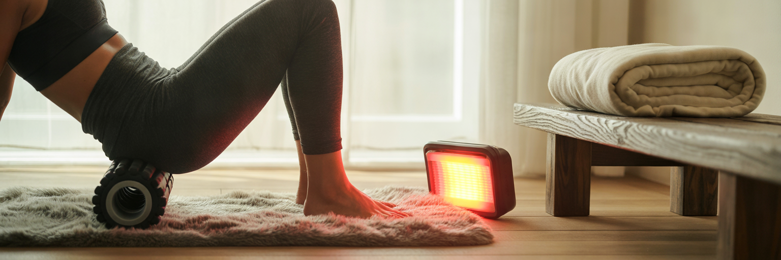 Person resting on home recovery mat