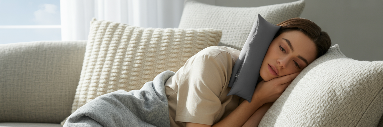 Person resting on sofa after surgery