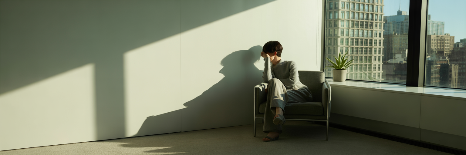 Person's shadow on wall symbolizing self-reflection.
