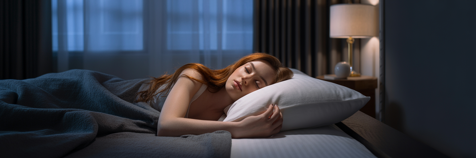 Person sleeping in a cool bedroom.
