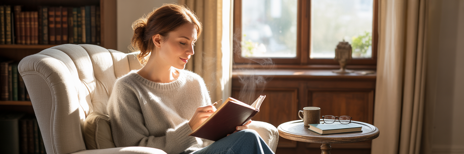 Person speaking thoughts into a journal.