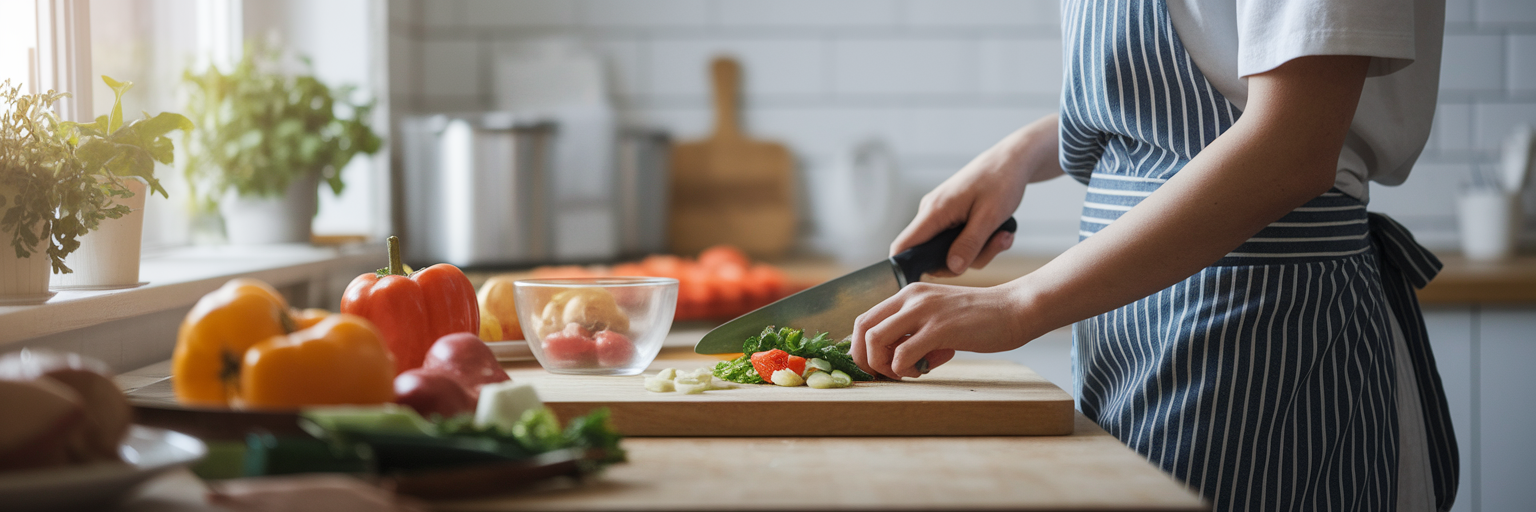Person speaking while preparing a meal.