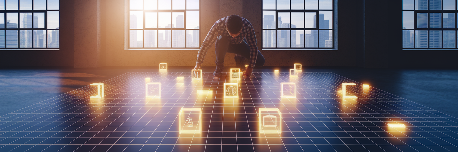 Person strategically arranging ASO elements.