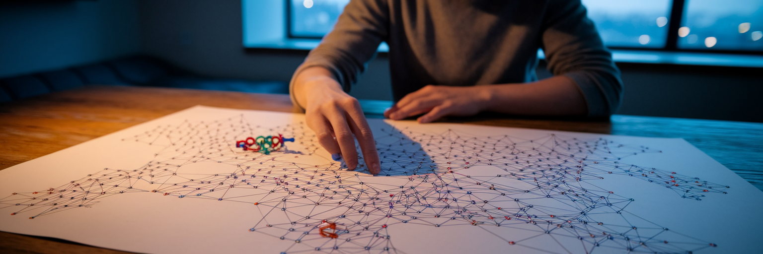 Person strategically planning on a community map.