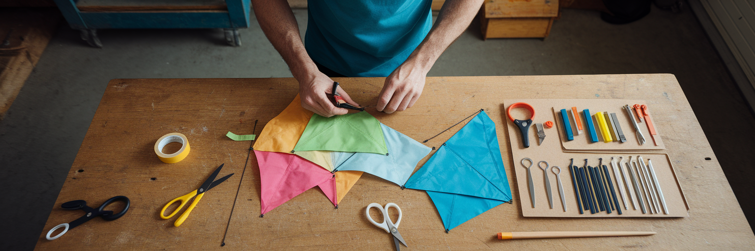 Person struggling to build a simple kite.