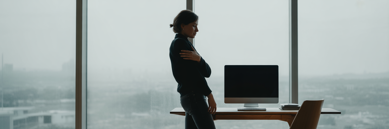 Person taking a mindful break at work.