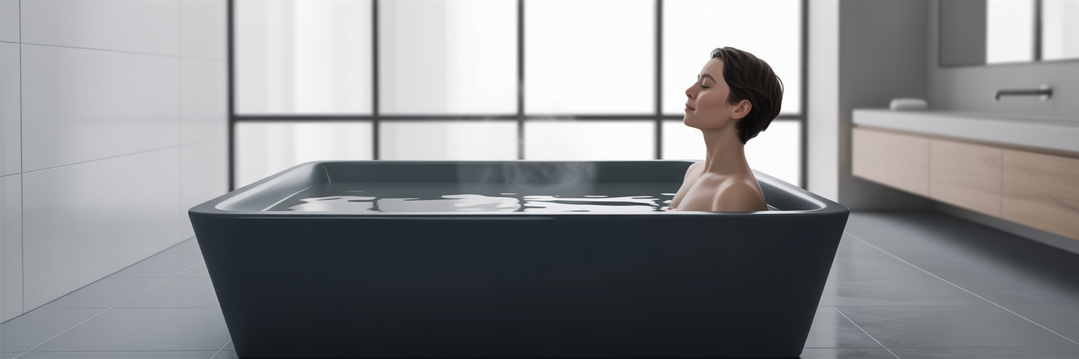 Person using at-home cold plunge tub.