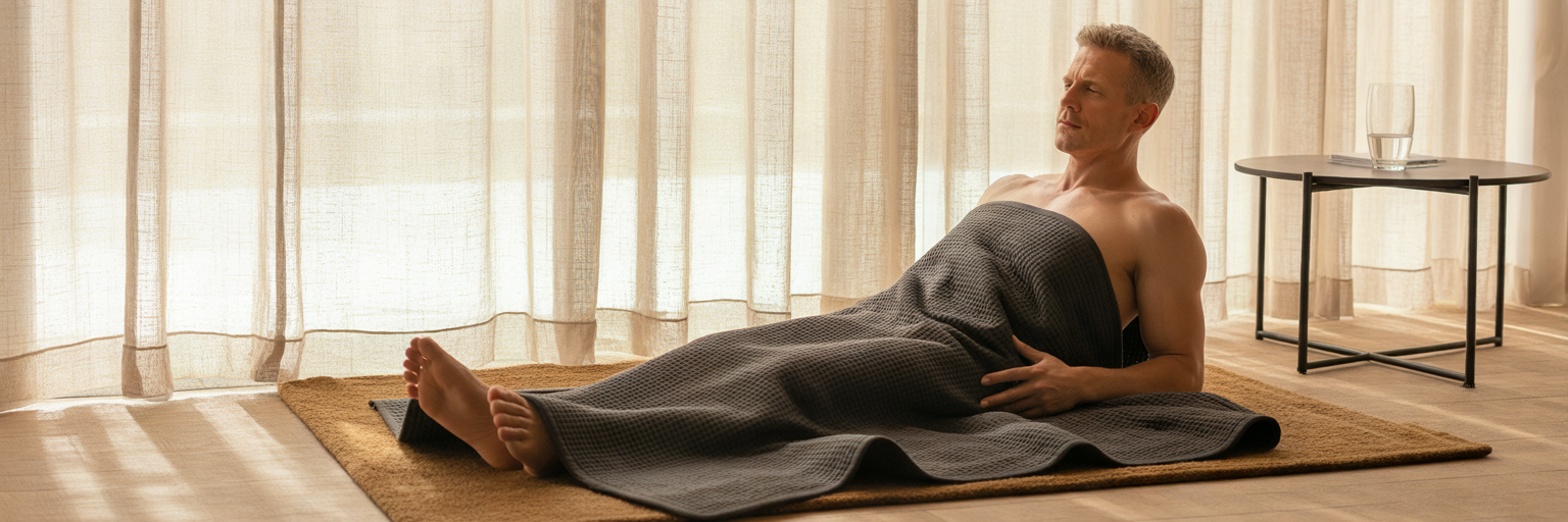 Person using infrared sauna blanket