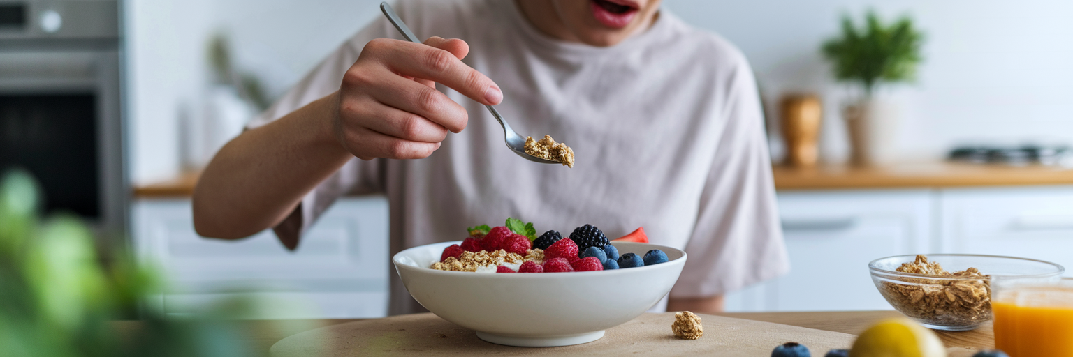 Person verbally logging a healthy breakfast.